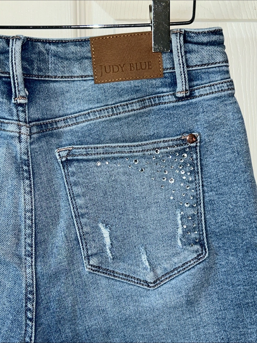 Judy Blue Rhinestone Elle Jean Shorts‎ Sz Large High Rise Cutoff Distressed - Picture 13 of 14